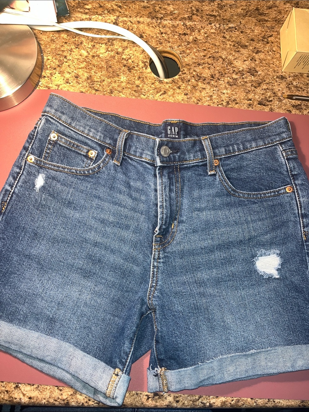 GAP Blue Distressed Roll-Cuff Denim Shorts